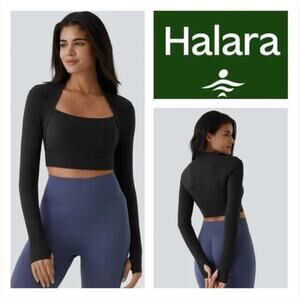 HALARA Softlyzero Plush Long Sleeve Thumb Hole 2-in-1 Cropped Yoga Top Black M